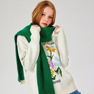 CIDER Green Color Block Knit Scarf